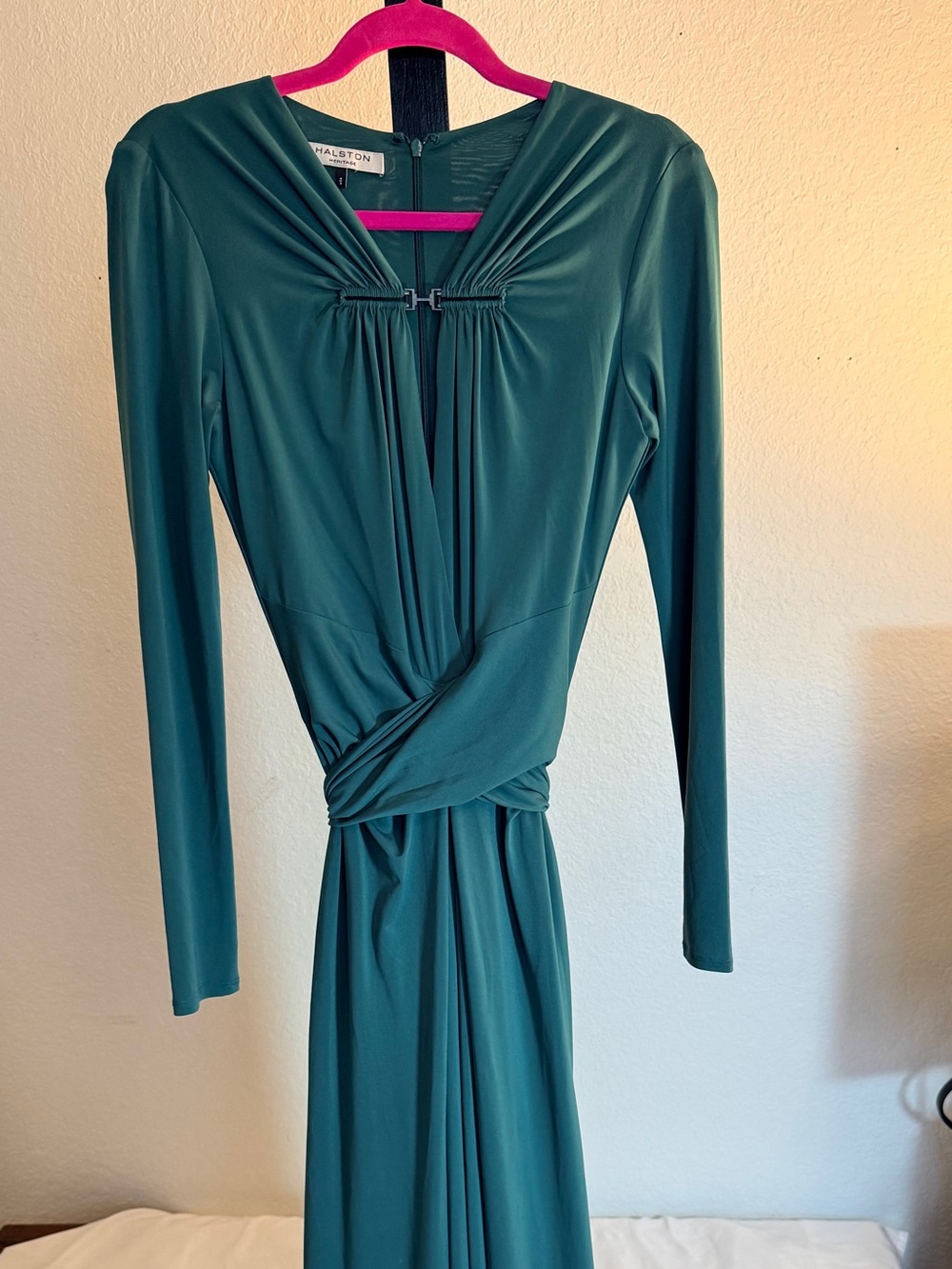 Halston Heritage Emerald Green Long Sleeve Evening Gown Size Small (Z14)